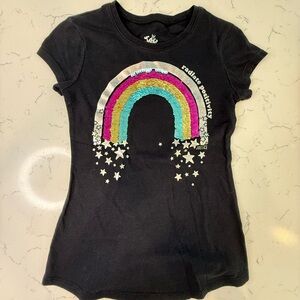 Justice Black and Pink Short Sleeve Tee with Artistic Rainbow